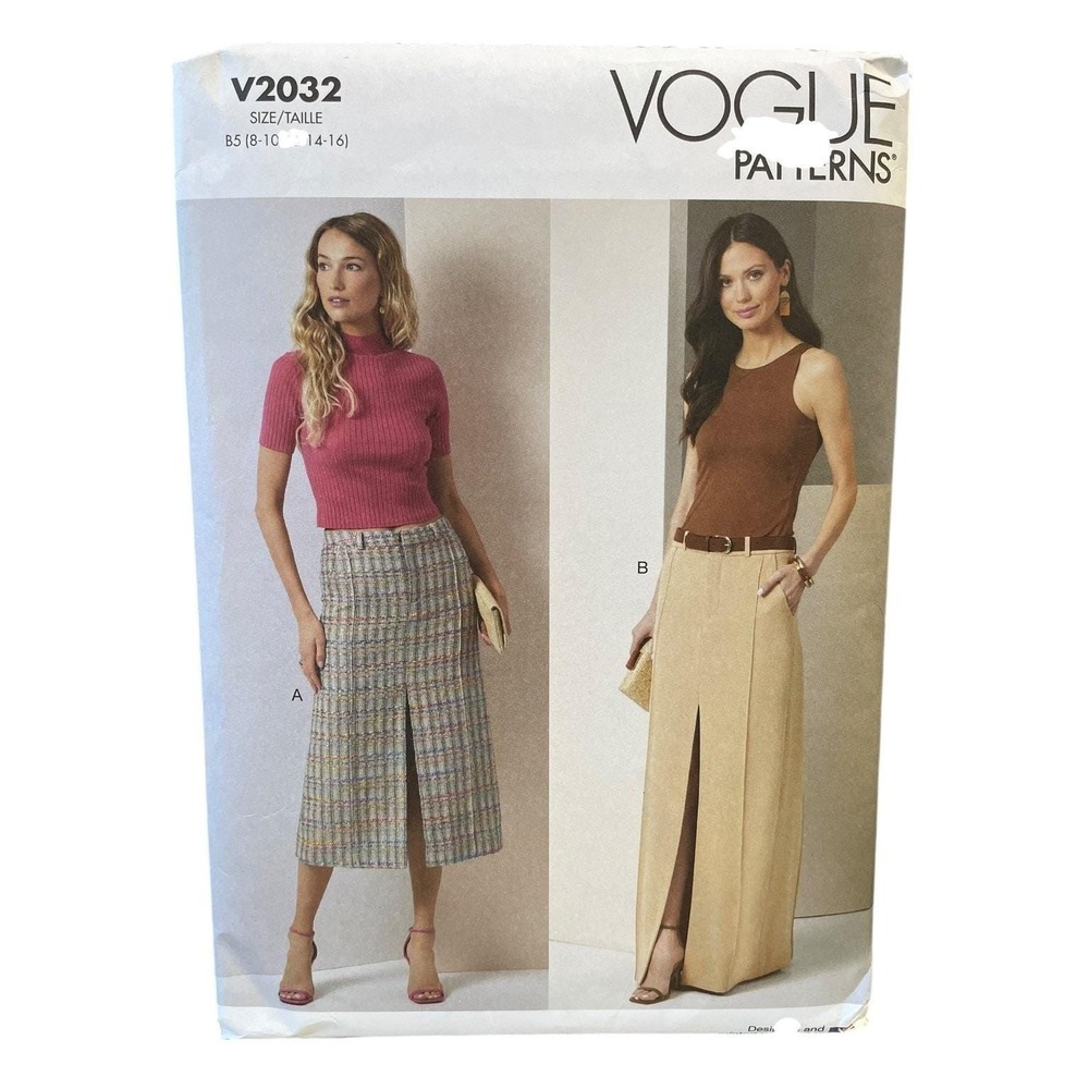 Vogue Sewing Pattern Women B5 (8-16) V2032 Skirt 2 Lengths Front Slit Zipper